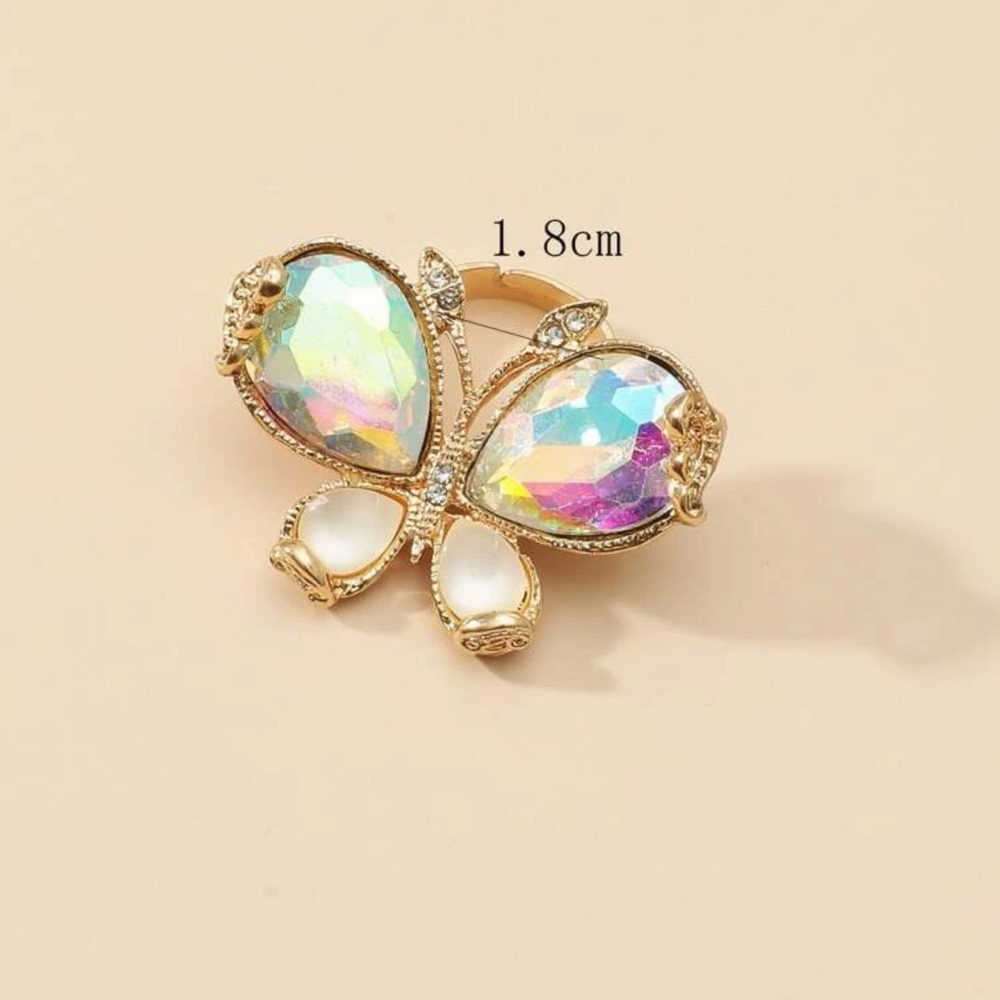 π¦ Lovely Metallic Iridescent Rhinestone Butterfly Adjustable Ring π¦ - Picture 3 of 3